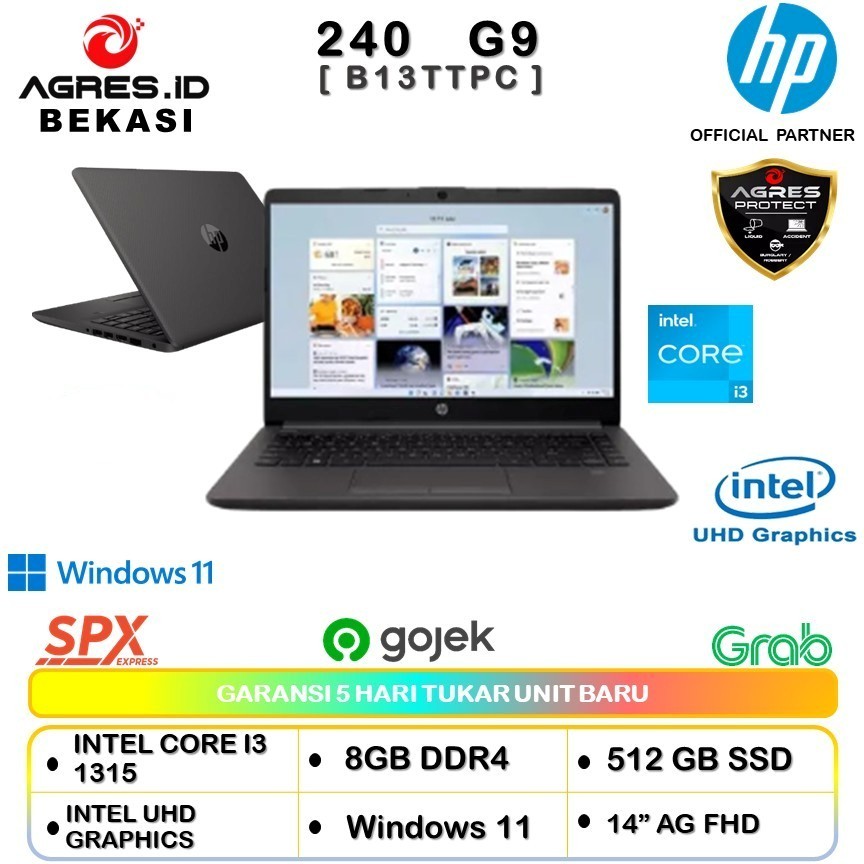 Laptop HP 240 G9 intel i3 1315/ 8gb+512SSD/14" FHD/ WINDOWS 11/ Laptop kerja/ garansi resmi