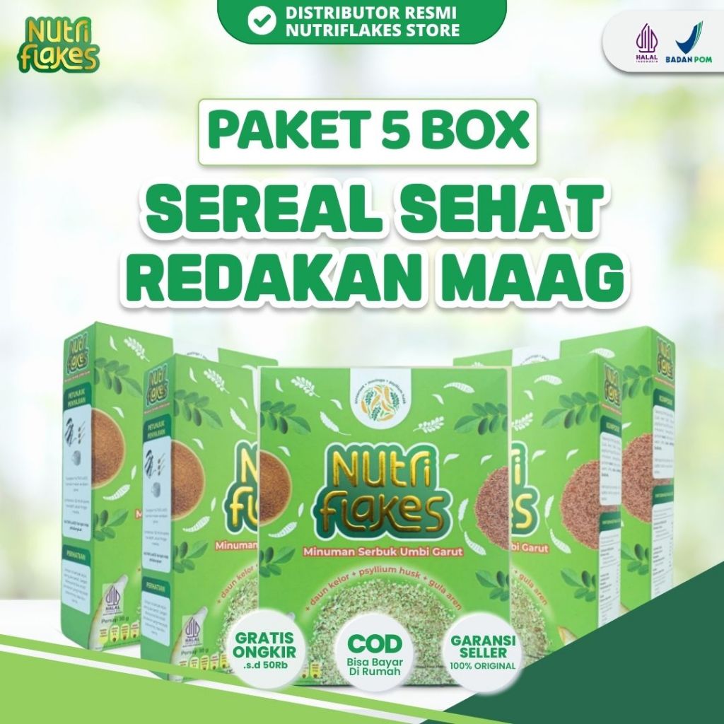 

[PROMO GAJIAN] Paket 5 Box Nutriflakes - Sereal Sehat Umbi Garut Redakan Maag Asli Original