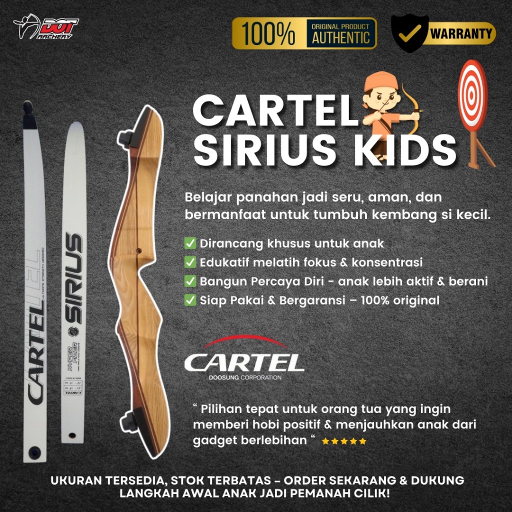 Busur Panah Anak | bowset cartel sirius plus set komplit panahan untuk pelajar | Original Bergaransi