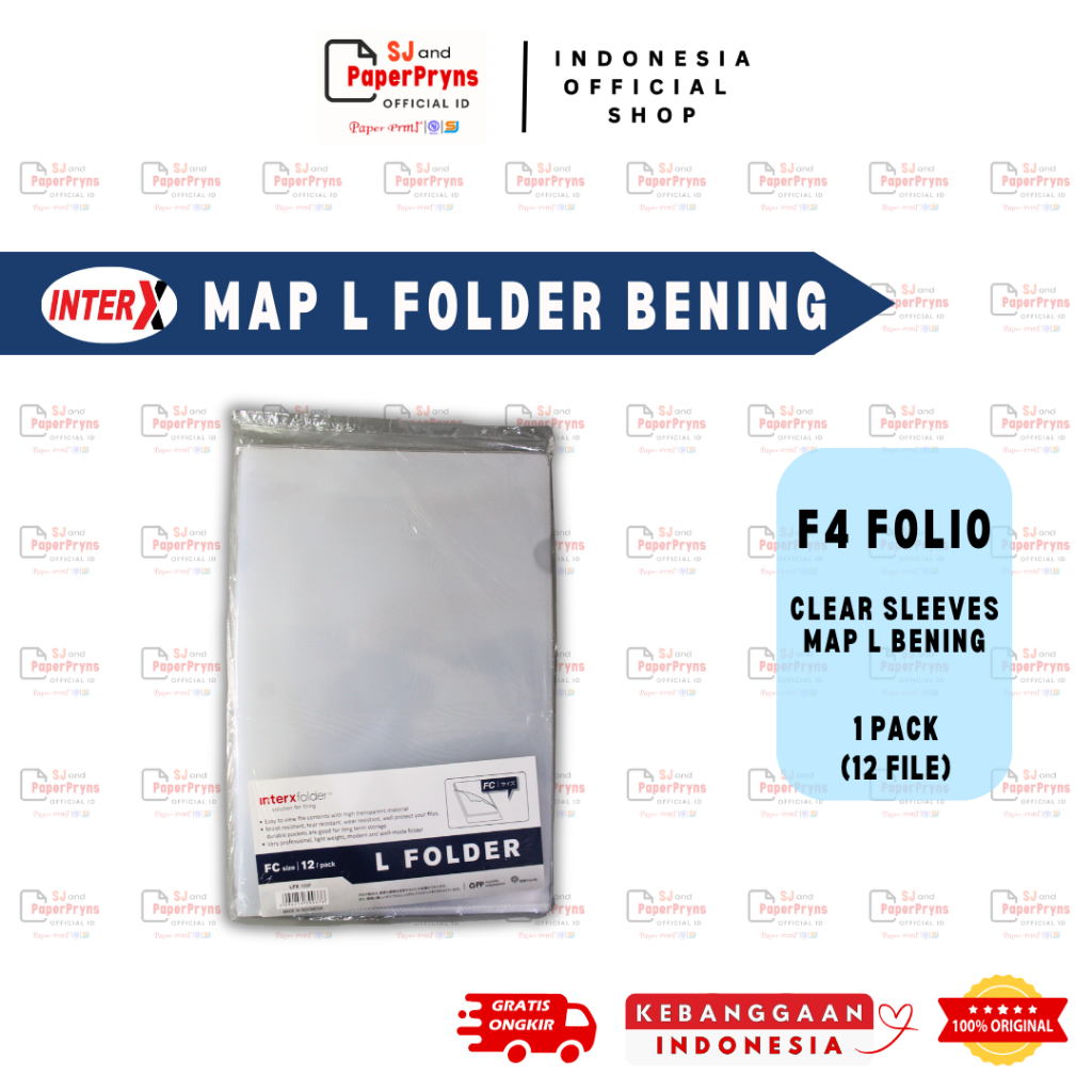 

Map L Folder Bening InterX Folio F4 / Plastik Folder Transparan Folio [1 PACK ISI 12]