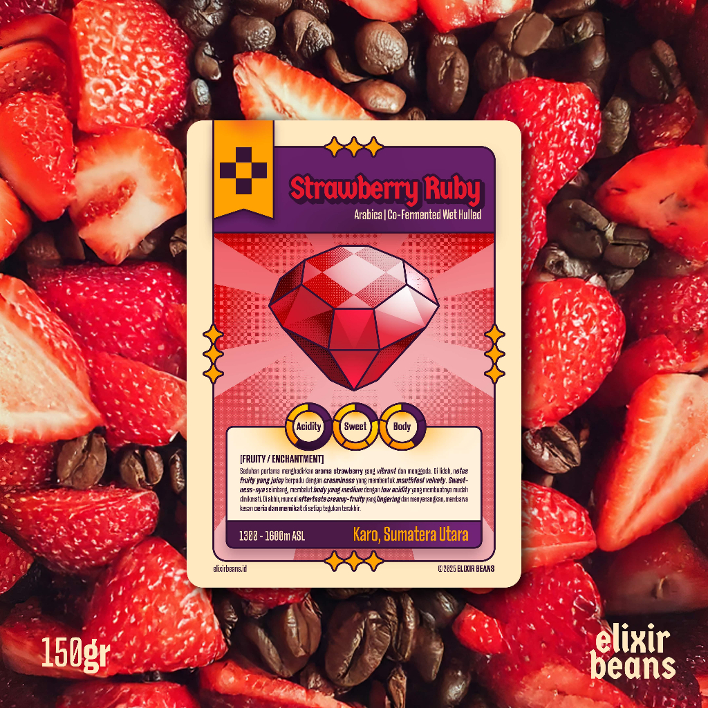 

Biji Kopi Arabika Strawberry Ruby Enchantment Series pronounced cofermented - Elixir Beans