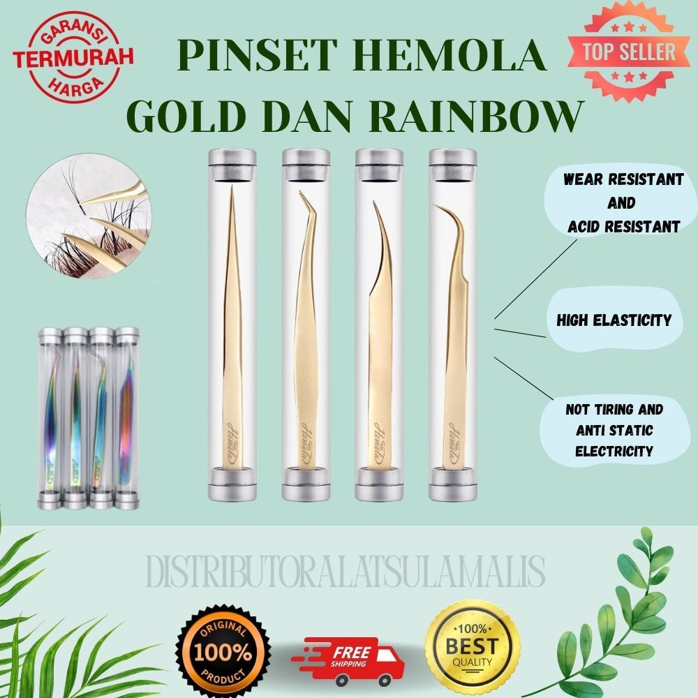 HEMOLA PINSET GOLD PINSET EYELASH EXTENSION GOOD QUALITY / HEMOLA PINSET DOLPHIN GOLD FEATHER LURUS 