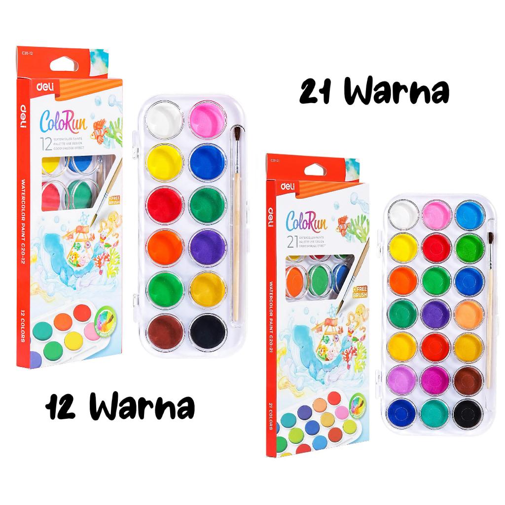 

Deli Cat Air 12/21 Warna + Kuas - Watercolor Paint C20, Pilihan Warna 12 dan 21
