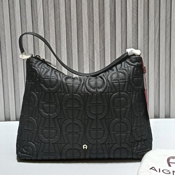 Aigner Cuscino Logo Nylon Hobo Bag