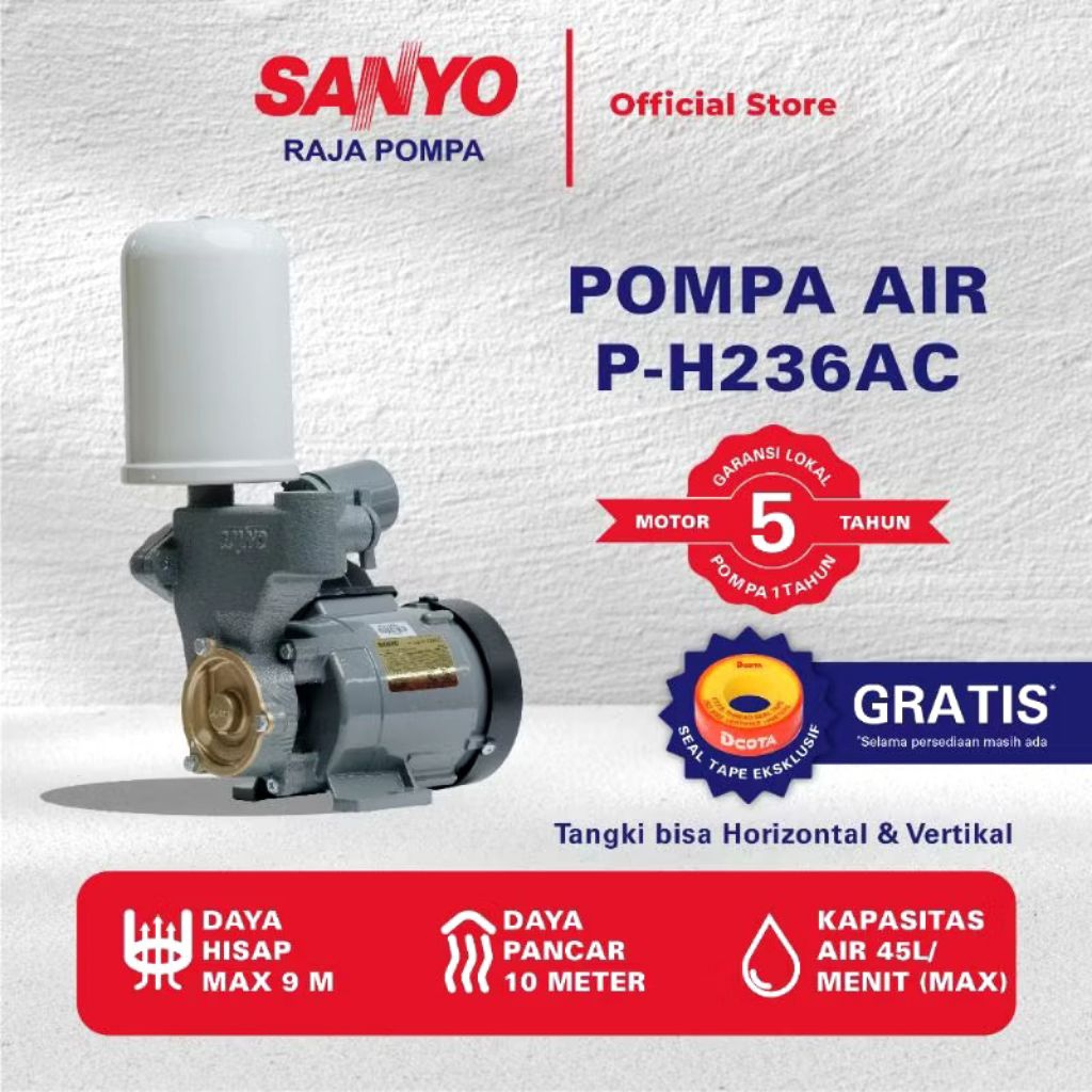 Mesin Pompa Air SANYO P-H236AC Otomatis Horizontal & Vertikal