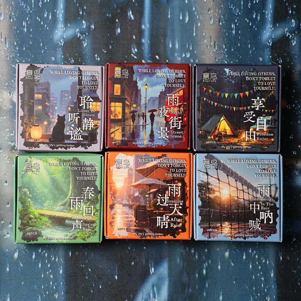 

(1FC) sticker box washi paper kertas pemandangan kota malam hutan hujan rain forest city night town