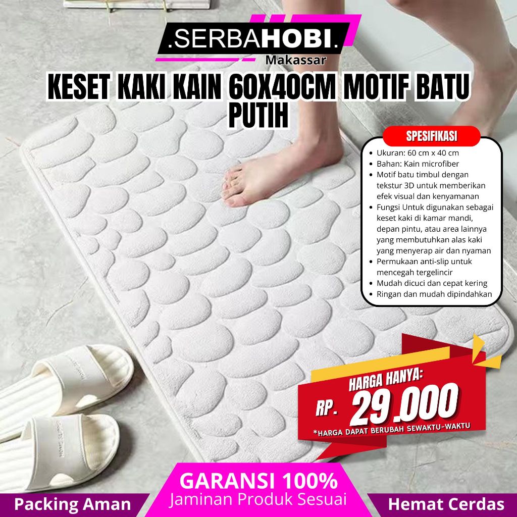 Keset Kaki Anti Slip Motif Batu 60x40cm – Keset Kamar Mandi Lembut & Cepat Kering