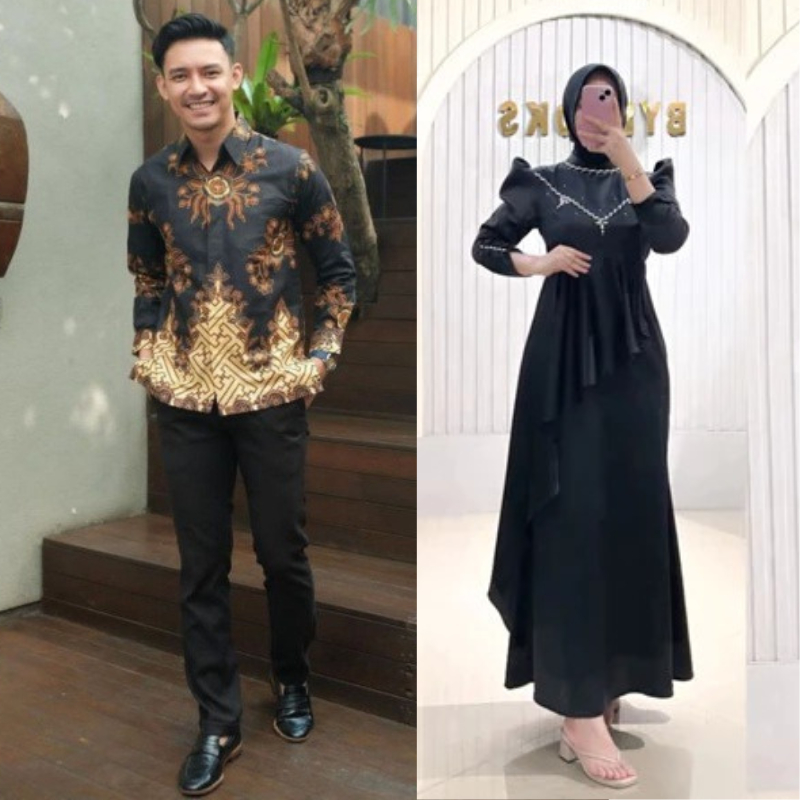 [LIMITED] Setelan Couple Gamis Syari & Kemeja Pria Lengan Panjang | Outfit Kondangan Pasangan