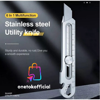 

ONETOKOOFC Pisau Cutter 9IN1 Stainless Steel Dengan Pengukur Pembuka Botol Obeng Baut Skrup Multifungsi