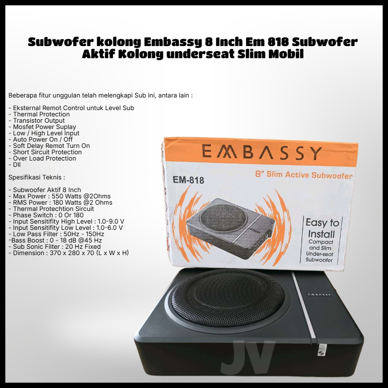 Subwofer kolong Embassy 8 Inch Em 818 Subwofer Aktif Kolong underseat Slim Mobil