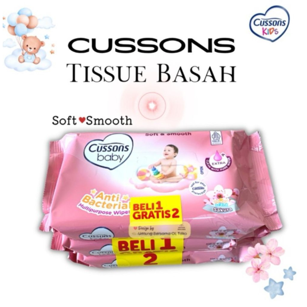 TISU, TISU BASAH, TISU BASAH BELI 1 GRATIS 2, TISSUE BASAH CUSSONS BABY, TISU BASAH CUSSONS BABY, TI