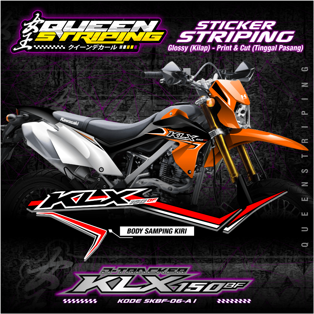 STICKER STRIPING D TRACKER KLX 150 BF - DECAL STIKER KLX BF DESAIN MOTIF ORANGE PREMIUM FULLBODY CUS