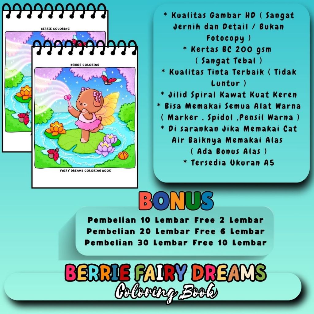 

BERRIE FAIRY DREAMS Coloring Book Premium Buku Mewarnai Tema Keren Bagus Gambar HD Jelas Jernih Kertas 200 Gsm Tebal
