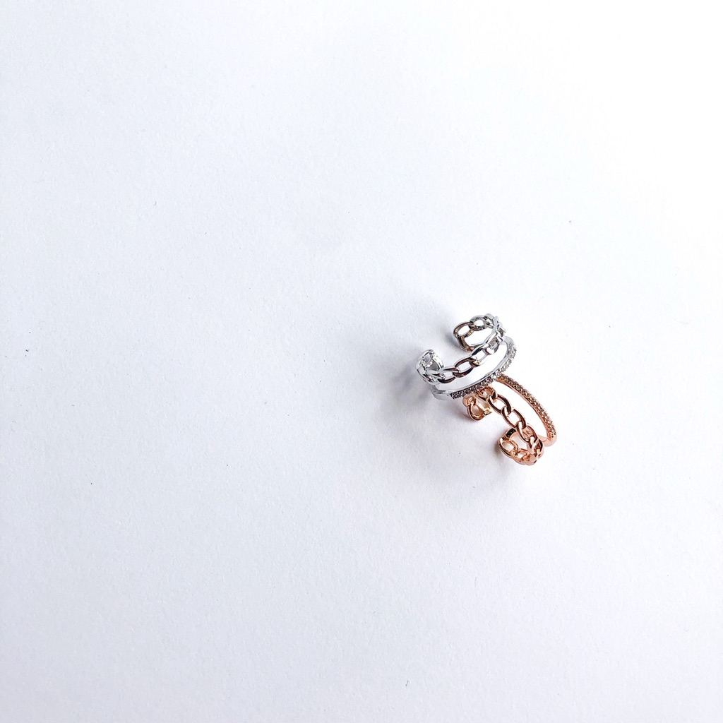 Hana Ring / Cincin korea silver rosegold double / fashion cincin rantai batu zircon