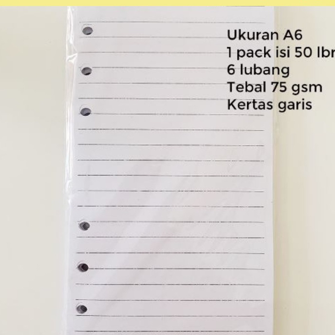 

Kertas Garis Binder A6 Ring 6 isi 50 lembar