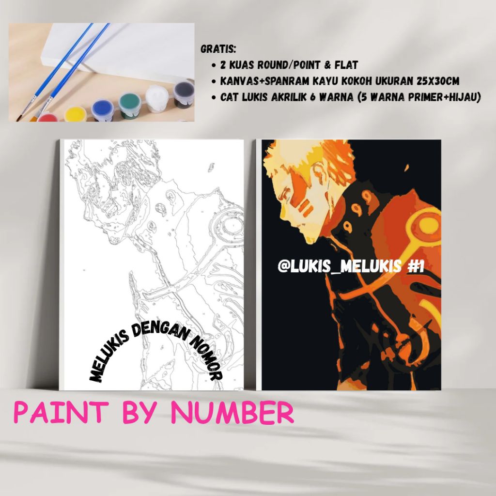 

Media Lukis Kanvas Paint by Number | Naruto | 25x30cm Free 2 kuas, Cat Lukis & spanram kayu