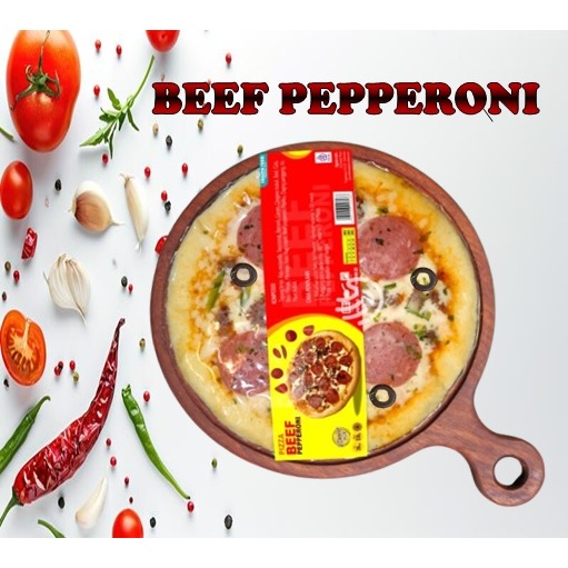 

PIZZA MOZZARELLA PEPPERONI BLACK OLIVE FROZEN (D.20CM)