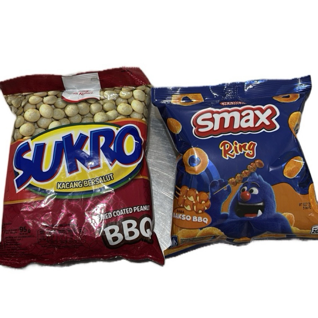 

(C2) Combo Hemat SUKRO KACANG BERSALUT BBQ 95g & Smax Ring 20g