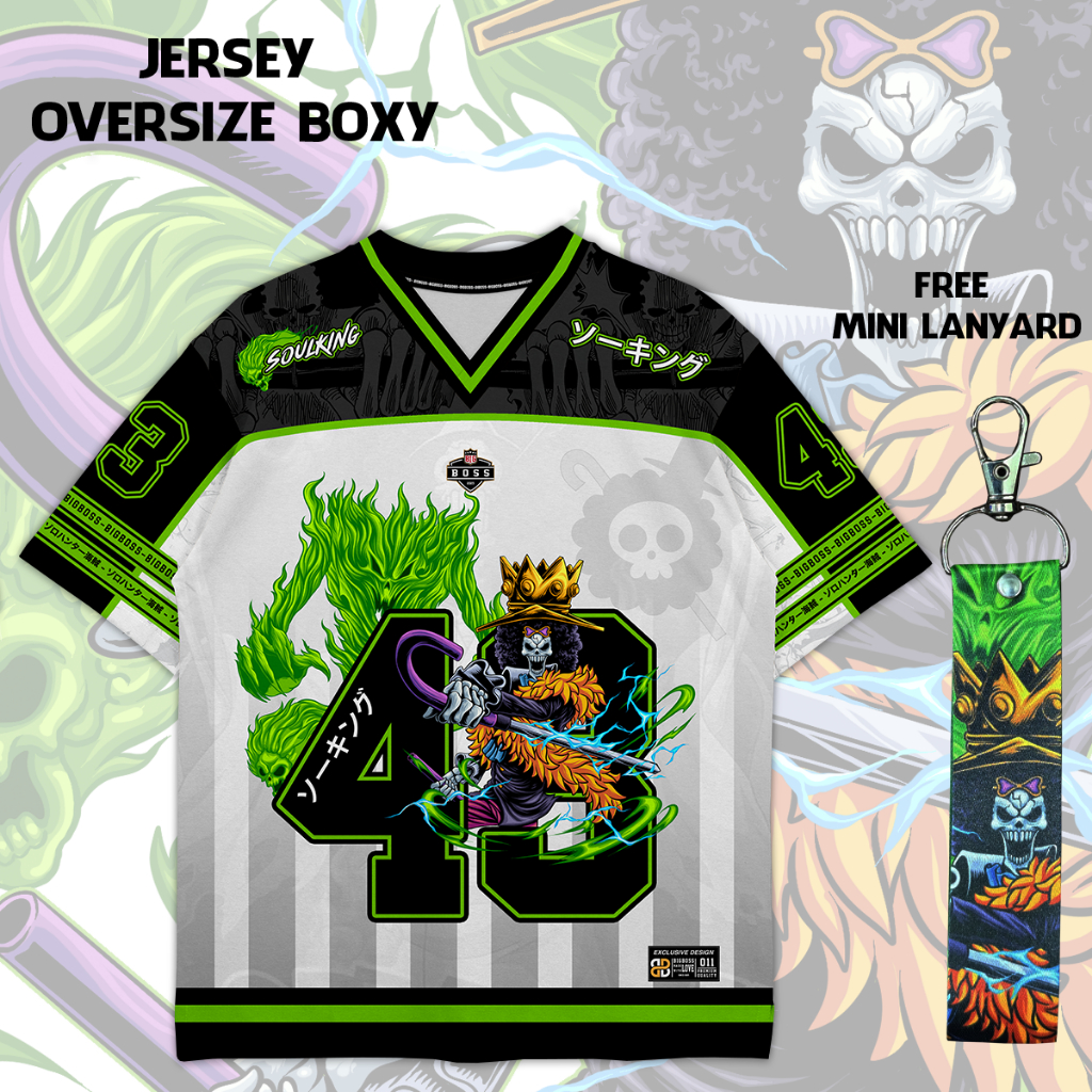 (Gratis Lanyard, Stiker) BIGBOSS Baju Jersey Anime One Piece Unisex Oversize Boxy 011 Soulking Brook
