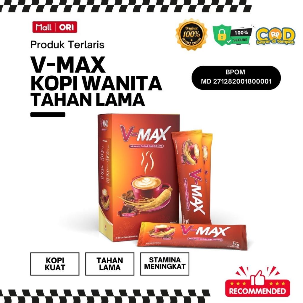 

V Max Coklat Minuman Chocolat Kopi Gingseng Perang sang Wanita Termurah Original ( 1box 10 Sachet )