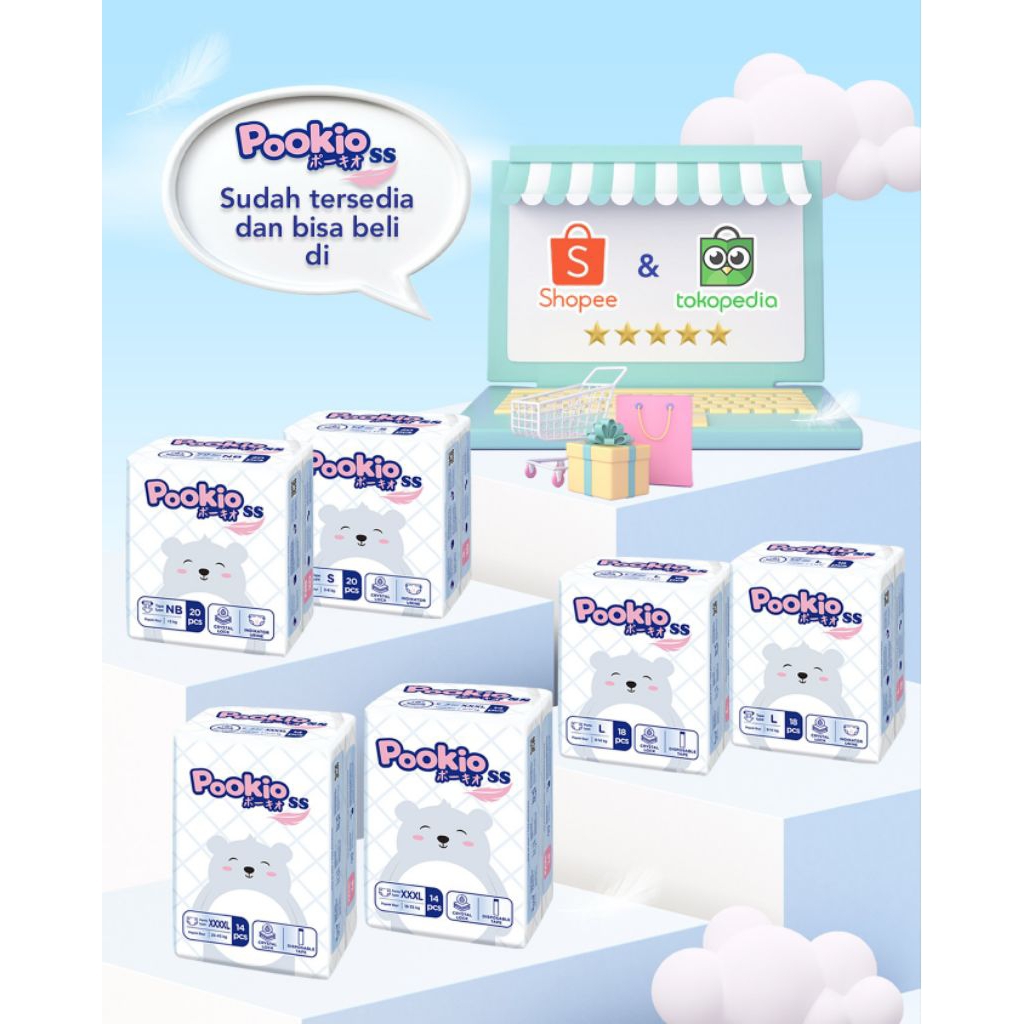 penyesuaian harga jual 1 Pcs / Satuan / 1 Item Pokioo  Popok Pampers Bayi Tipe Celana  4XL XXXXL Dia