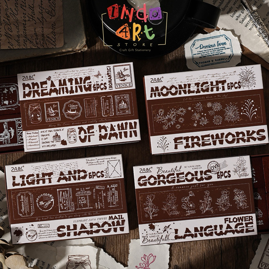 

(IAS) ZABC Wooden Stamp Romantic Life Stempel Kayu Retro Vintage American Style Letter Pos Fireworks Flower Bunga Plant Travel Italy