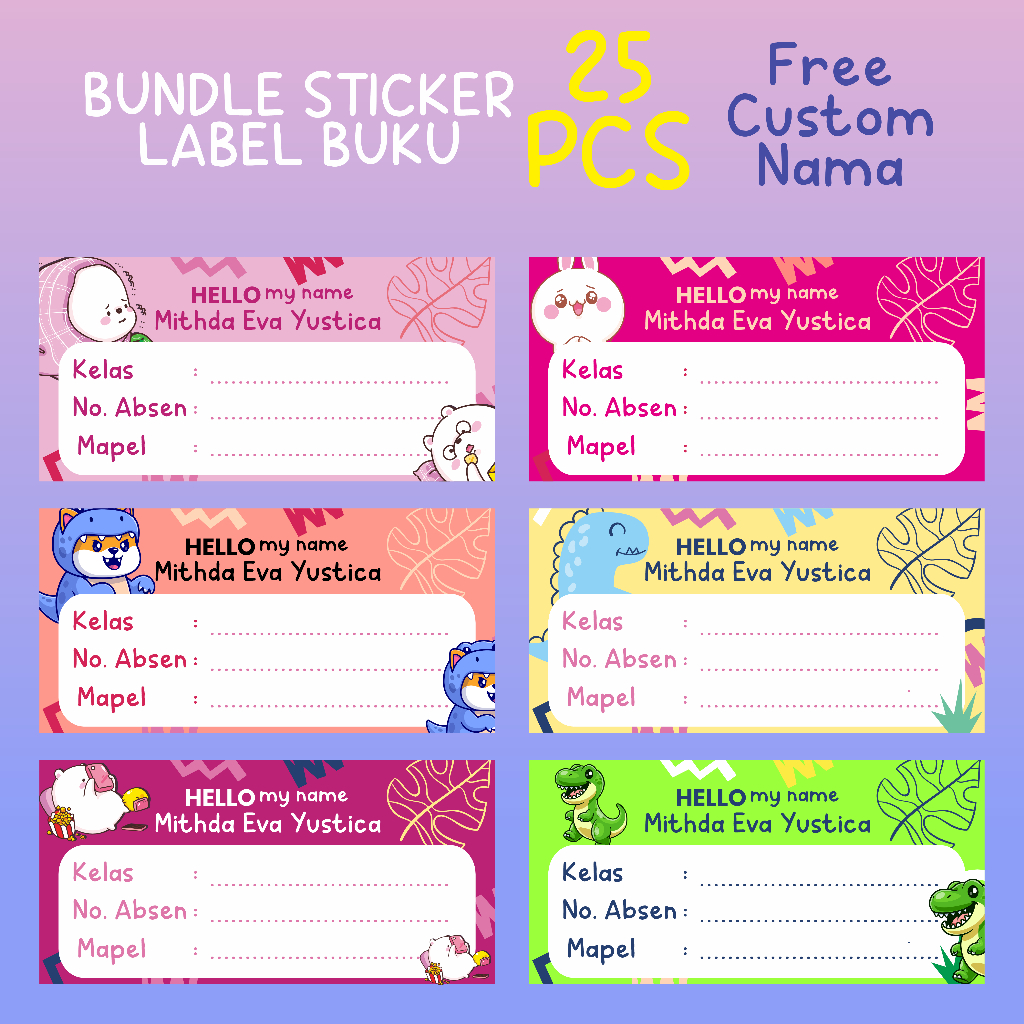 

STICKER LABEL NAMA BUKU PELAJARAN SEKOLAH ISI 25 PCS