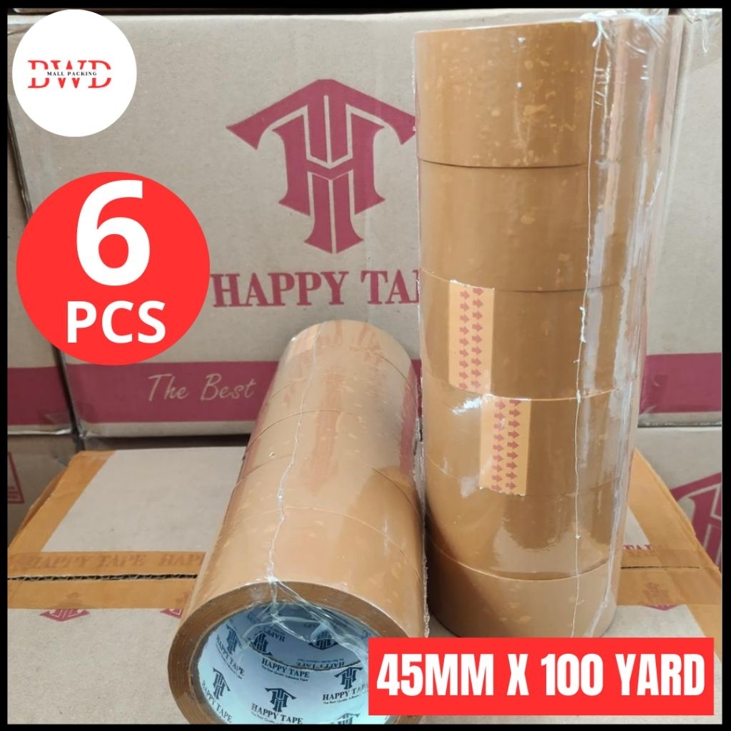 

Happy Tape May Tape Lakban Bening / Cokelat 45 mm x 100 yard - isi 6 Pcs