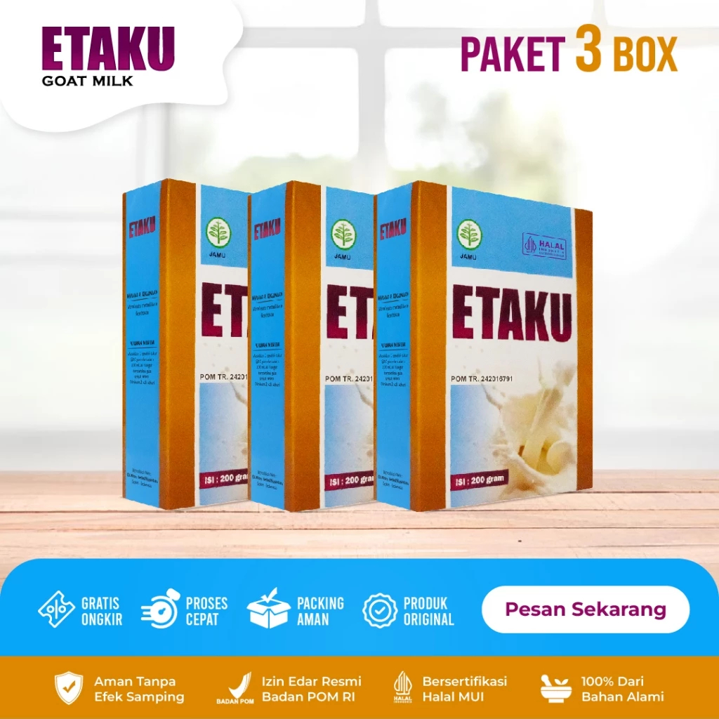 

Diskon!!! Etaku Goat Milk Susu Kambing Etawa Murni Bubuk Sudah Bpom dan Halal 3 Box
