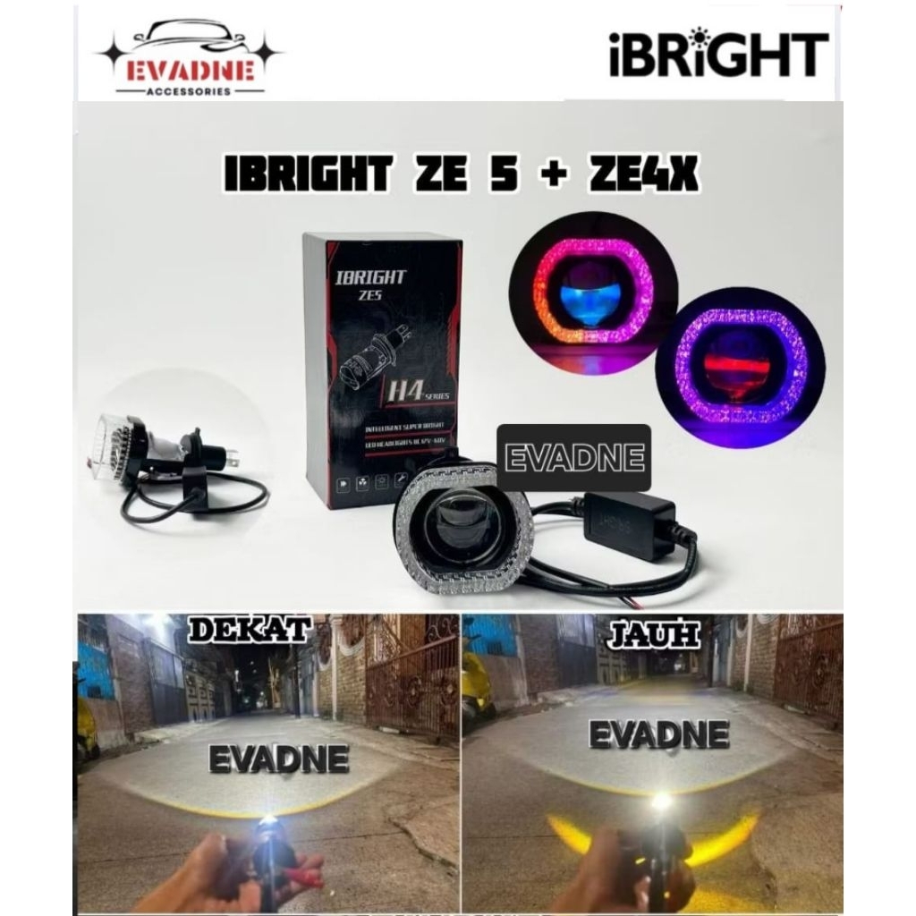 LAMPU IBRIGHT ZE5 H4 X SHROUD H4 IBRIGHT ZE4X APP