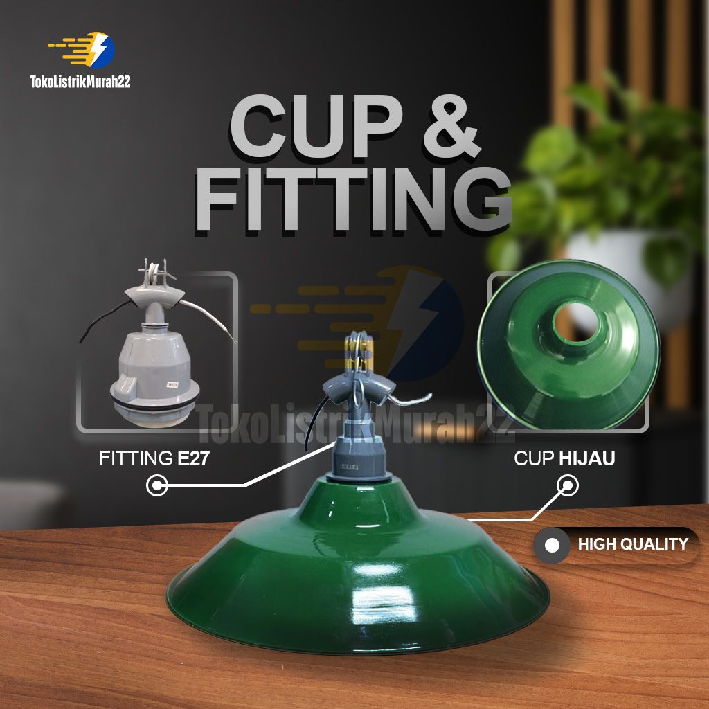 FITTING E27 WD PLASTIK & BESI / CUP HIJAU MINI / Besar / Kap Lampu Satu Set Jalan WD Hijau Gantung