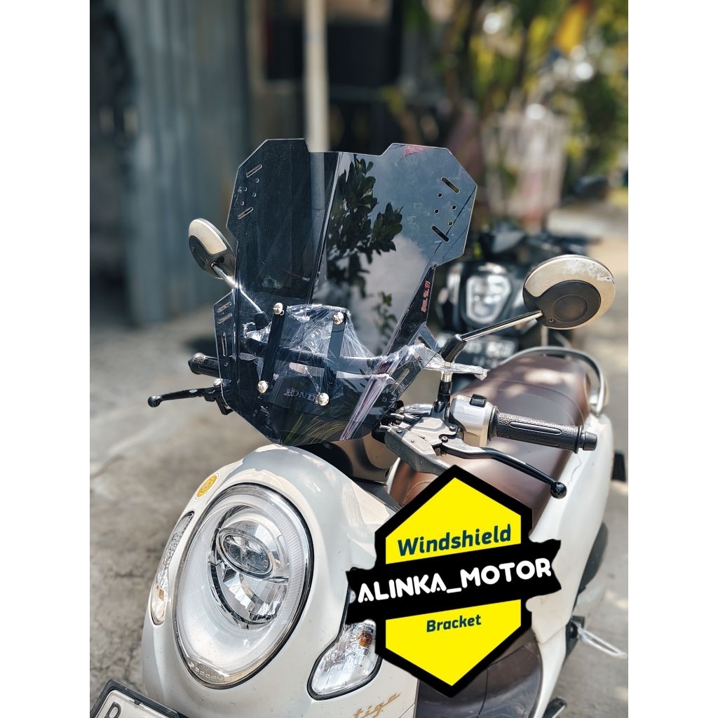 PAKET Breket+Visor 40cm Honda Genio | Scoopy | Fino | X-Ride | Beat Street Visor Genio Tameng angin 