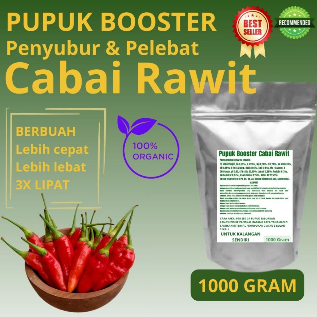 Mo Pupuk organik booster perangsang pelebat cabai Rawit 1 kg cepat berbuah tidak mudah rontok