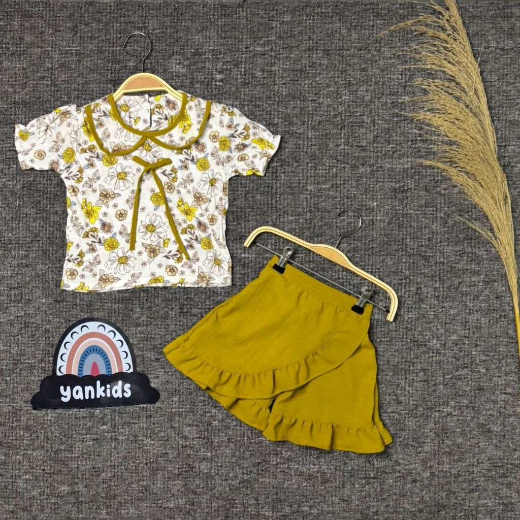 Oneset Setelan Anak Perempuan Fayolla Motif Bunga Usia 1-6 Tahun