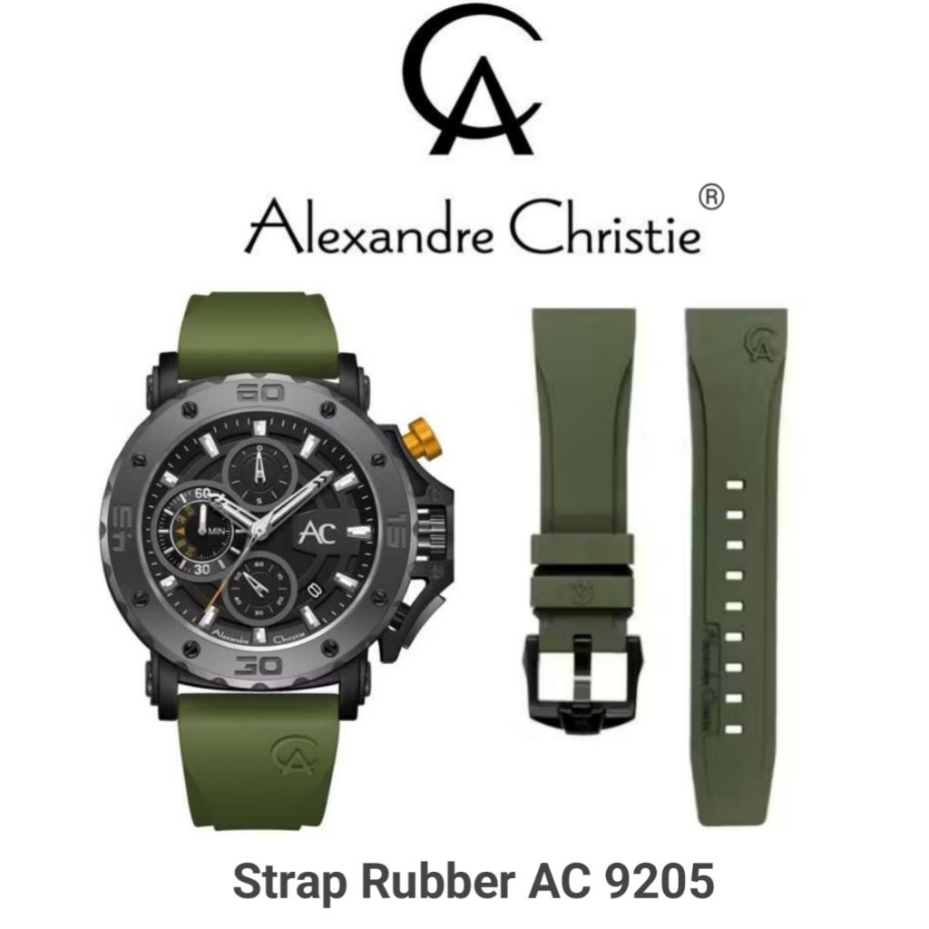 Strap Rubber FKM Jam Tangan Alexandre Christie Type AC 9205 MC Original