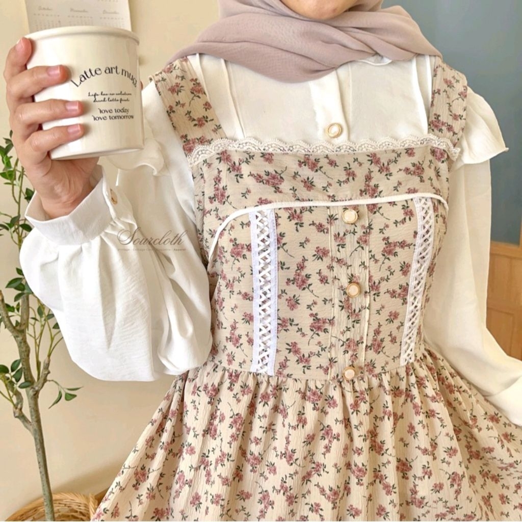 Audrey Overall - Jumpsuit Pakaian Vintage Cottage Core Motif Bunga | Outer Terbatu | Dress Korea