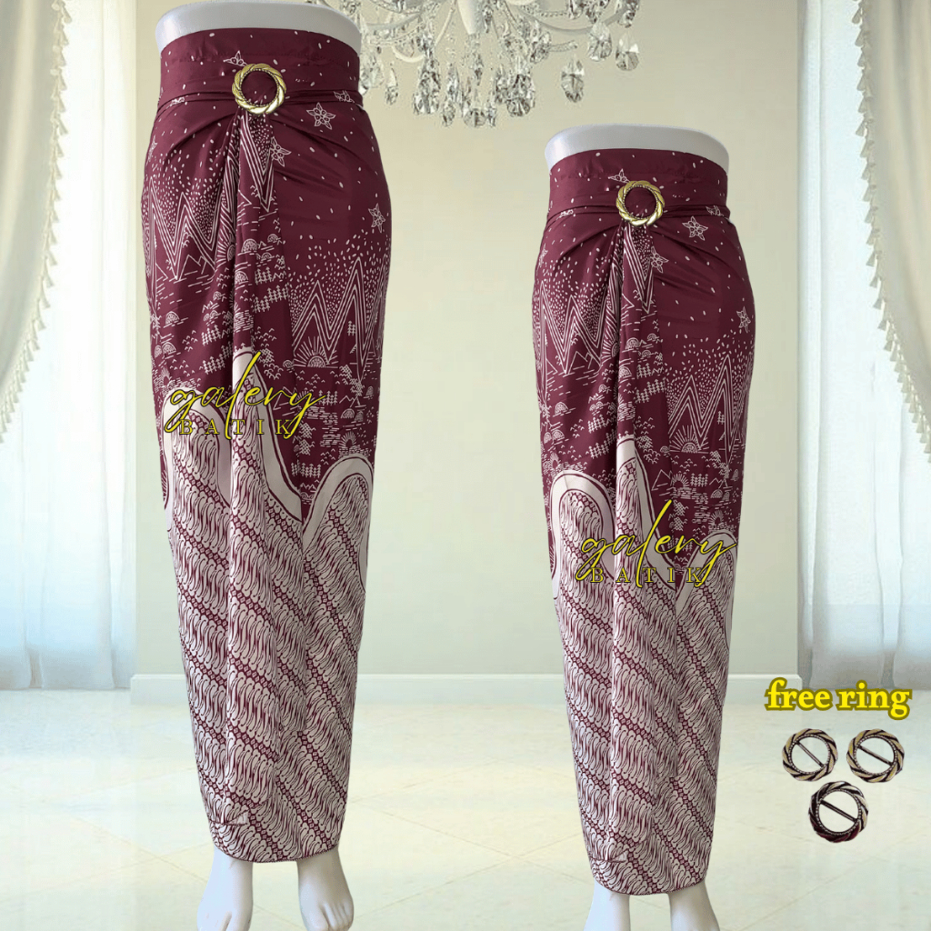 Rok lilit batik jumputan serut wanita all size rok lilit batik wanita modern motif kejora burgundy