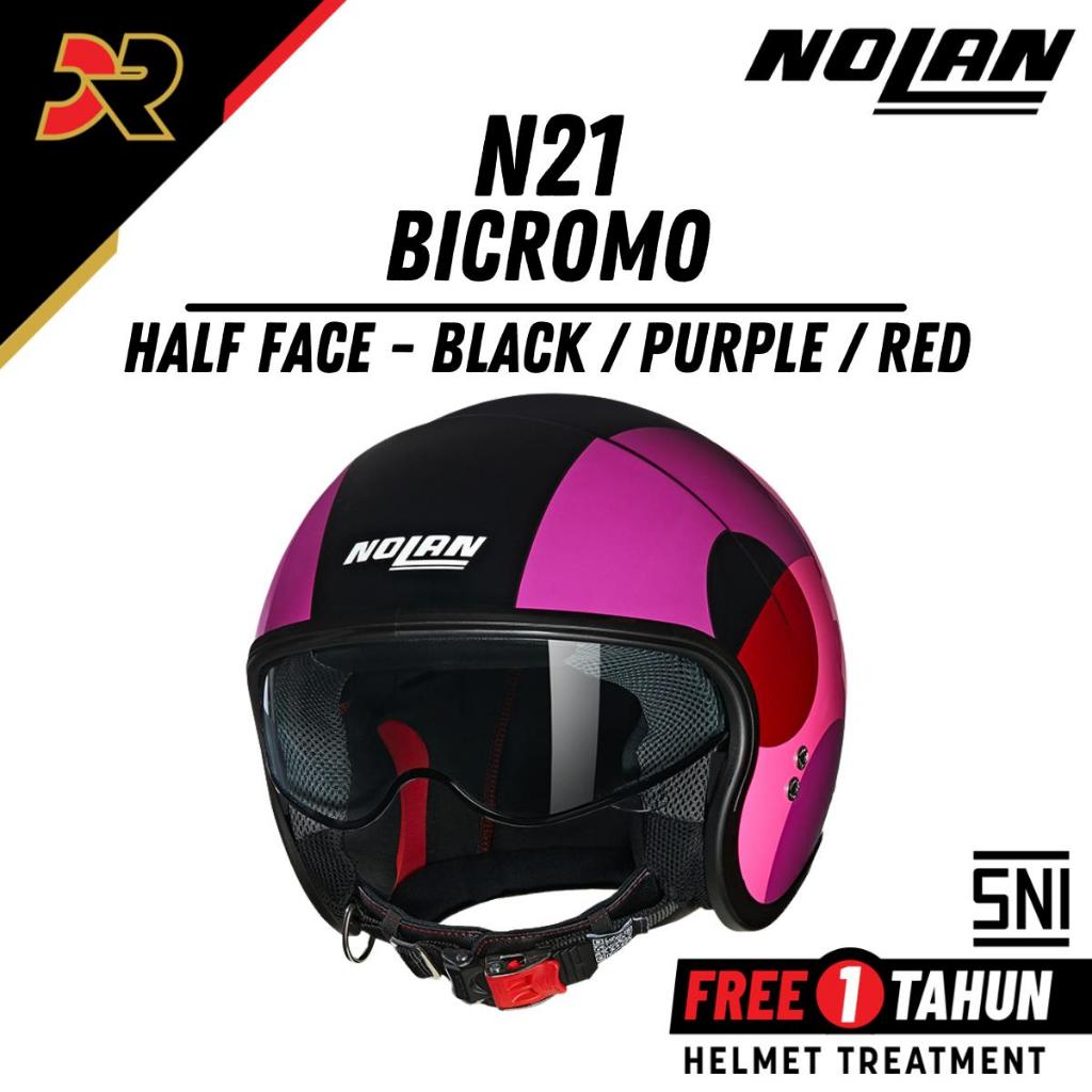 Helm Nolan N21 Bicromo 346 Black Purple Pink Red Half Face Mini Jet Retro SNI ECE Original