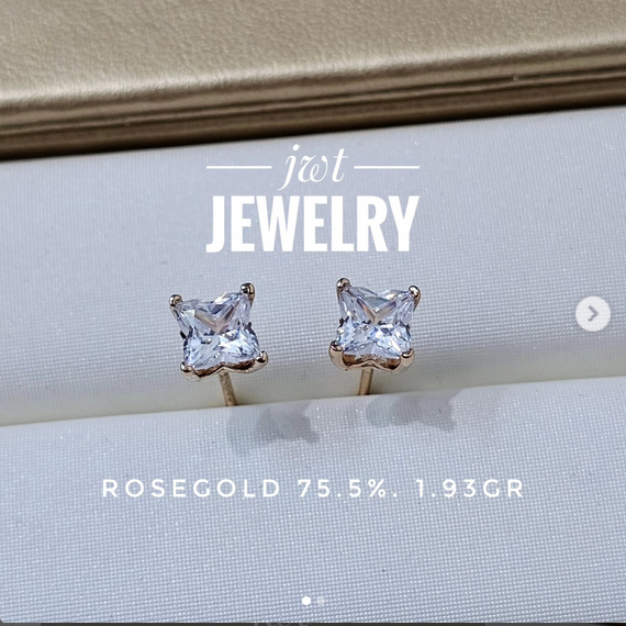 GIWANG ANTING TUSUK EMAS HALA GOLD CARAT CLUB KADAR 75.5% SOLITAIRE KOTAK SQUARE PRINCESS CUT MODEL 