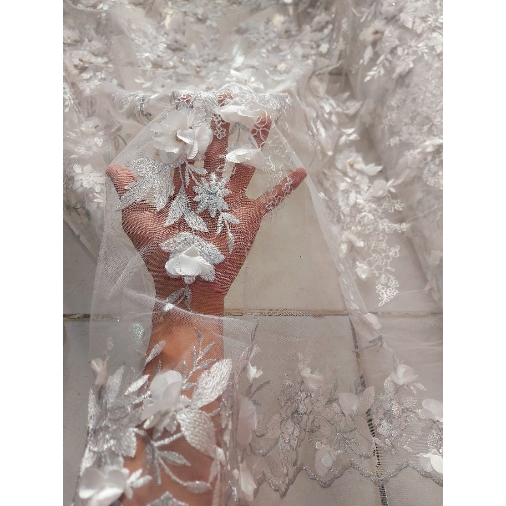 kain tile bordir Premium  - kain bordir motif bunga - kain tile bordir butik - tile bordir ( BW ) zr