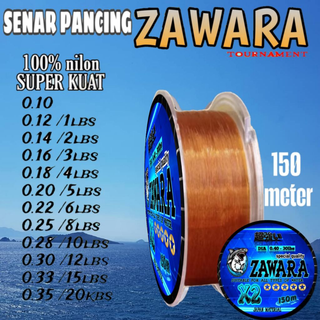 senar pancing 150meter anti keriting kuning tembaga ZAWARA