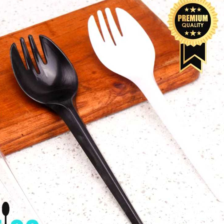 Sendok Plastik Garpu 2in1 Makan Garpu Sendok Garpu Plastik 2in1