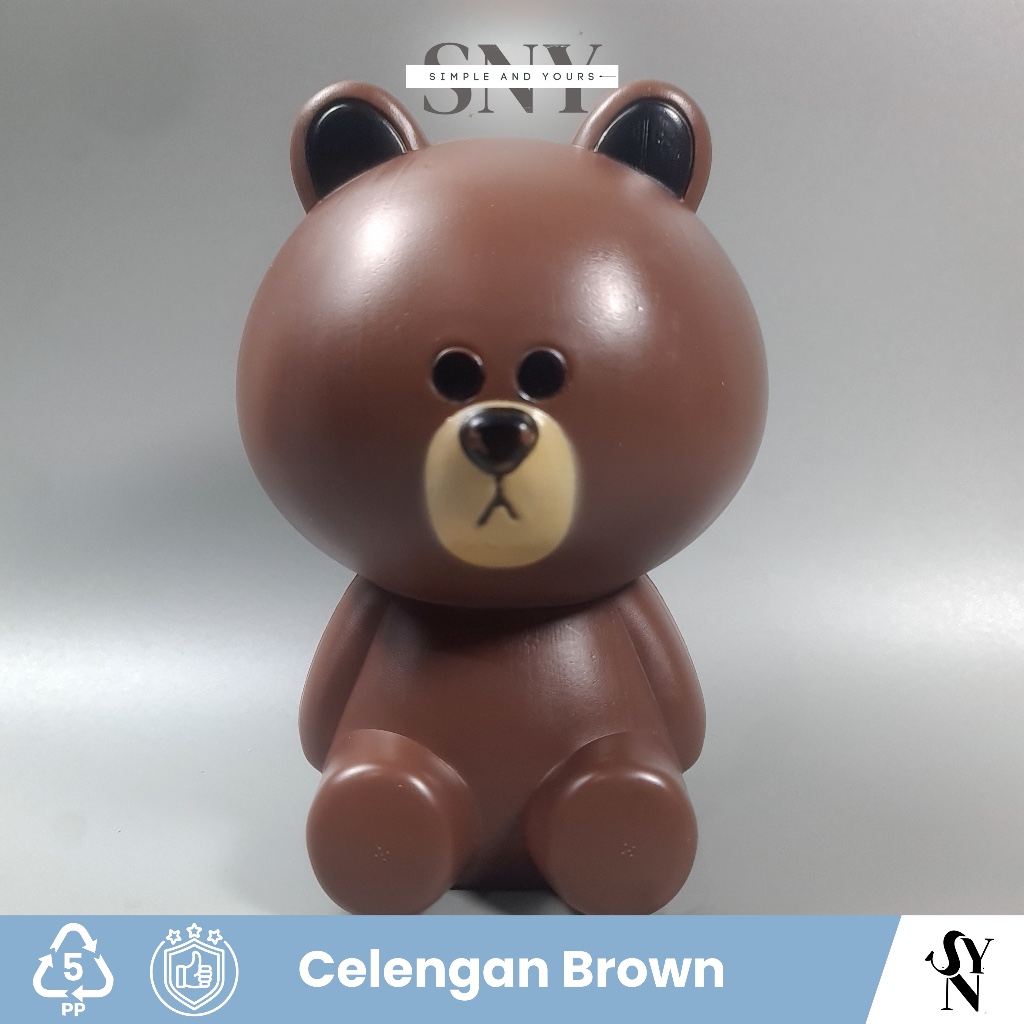 Celengan Bentuk Bear Brown Beruang Cokelat Line Tabungan Plastik