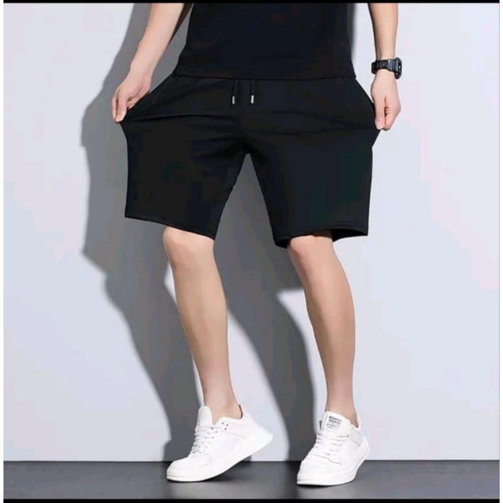 Celana Pendek Pria Hitam Santai Polos Keren bagus