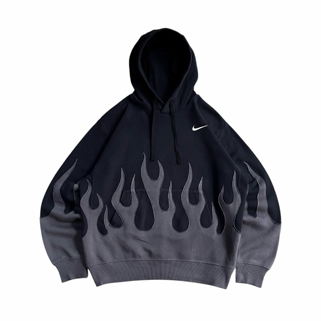NIKE Hoodie Black Dark Grey Rework Flame