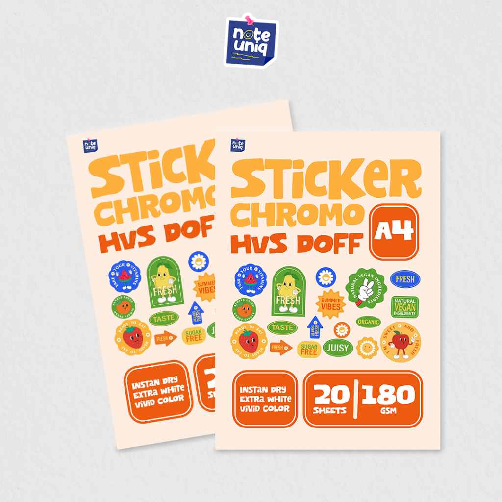 

Kertas Stiker Chromo HVS Doff A4 180 GSM - Isi 20 Lembar