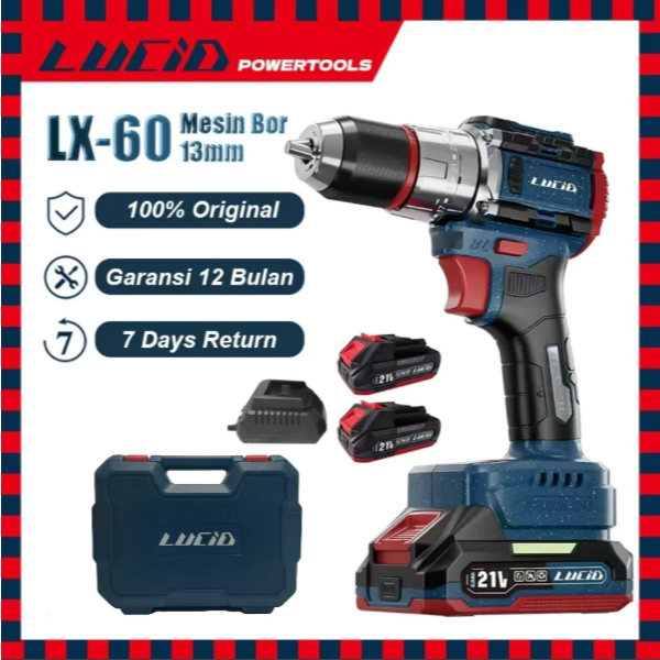 LUCID LX-60 Cordless Mesinbor 120N.M/13MM 2.0A 21V lithium battery impactdrill brushless baterai / K
