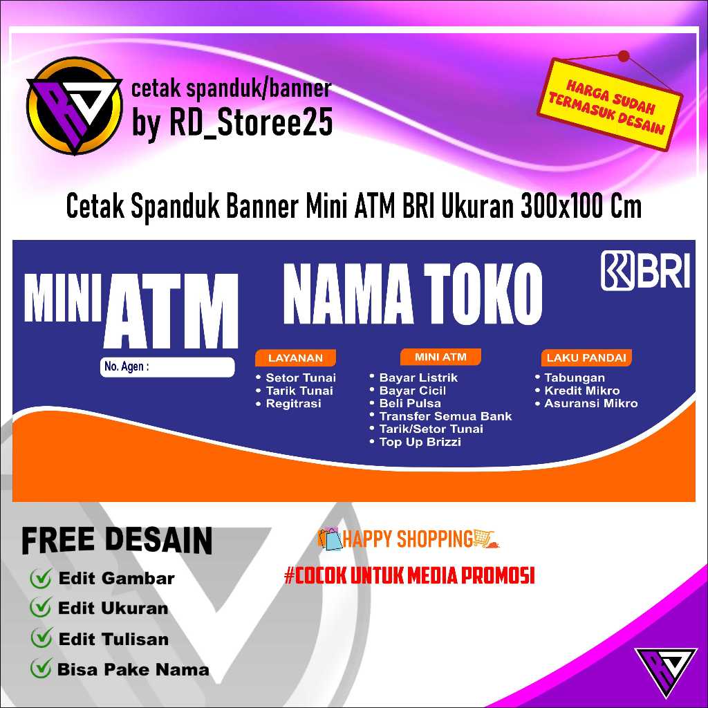 Cetak Spanduk Banner Mini ATM BRI Ukuran 300x100 Cm