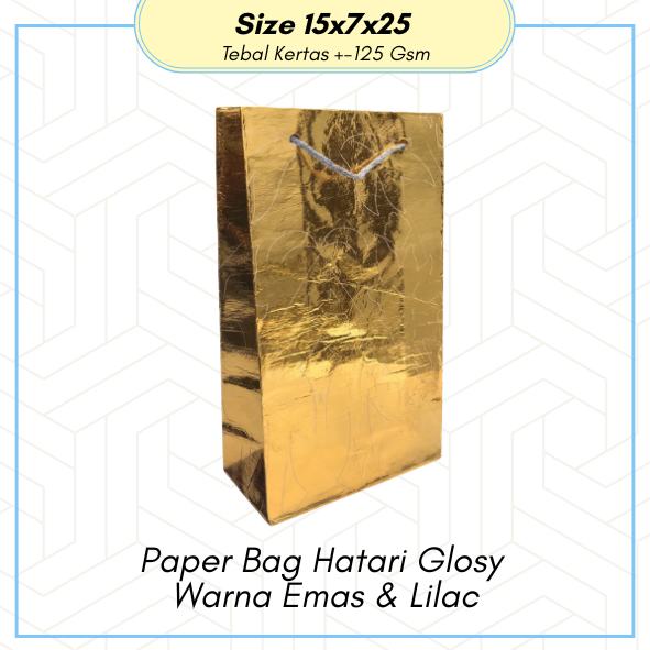 

PAPER BAG GLOSY WARNA EMAS & LILAC UNTUK WAFER DAN MINUMAN UK.15 X 7 X 25 / TAS KADO / TAS KERTAS MURAH/ PAPERBAG HAJATAN/ TAS SOVENIR/ PAPERBAG METALIK