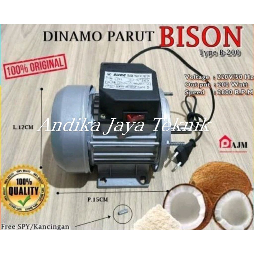 Dinamo Original BISON+As Sambung/Cop Dimensi 12mm, Untuk Sparepart Mesin Chopper Pencacah Rumput ser